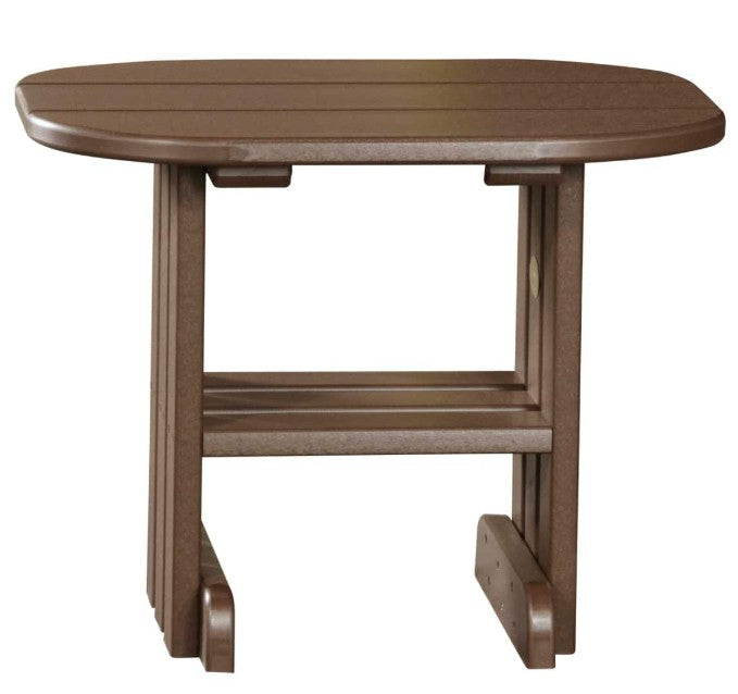 LuxCraft end table in chestnut brown on a white background.  