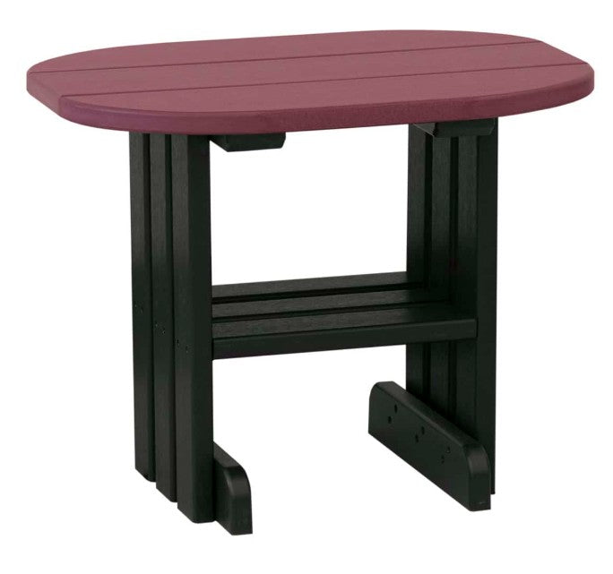 LuxCraft end table in cherrywood and black on a white background.  