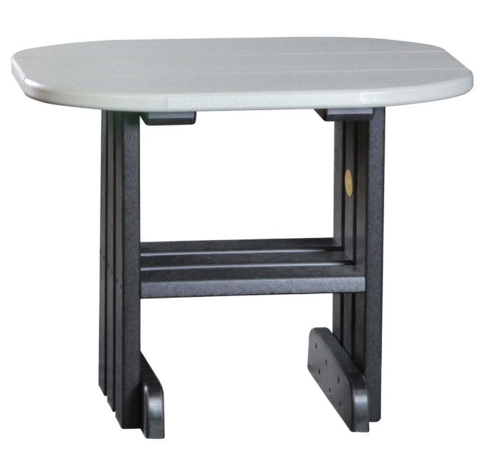 LuxCraft end table in dove gray and black on a white background.  