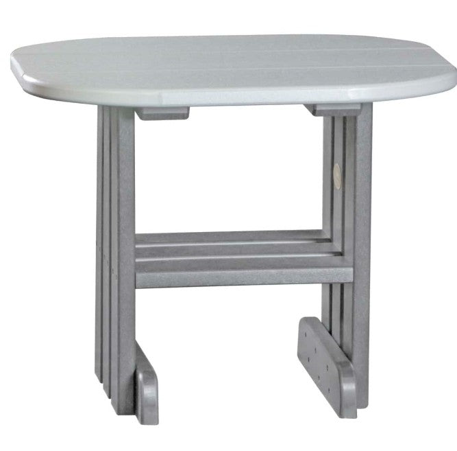LuxCraft end table in dove gray and slate on a white background.  