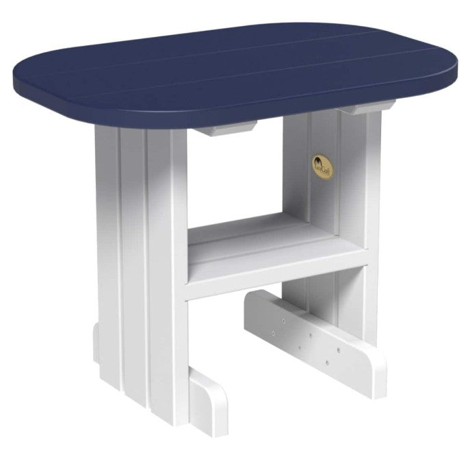 LuxCraft end table in Patriot blue and white on a white background.  