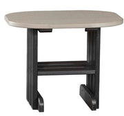 LuxCraft end table in weatherwood and black on a white background.  