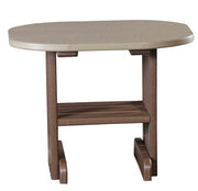 LuxCraft end table in weatherwood and chestnut brown on a white background.  