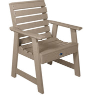 Beige outdoor chair with armrests on a white background