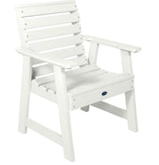 White chair with a visible brand logo on a white background