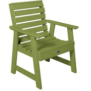 Green chair with a visible brand logo on a white background