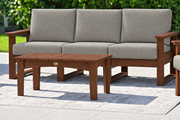 LuxCraft Lanai deep seating sofa with Brazilian Walnut frame, woven Spectrum Dove gray cushions