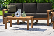 LuxCraft Lanai deep seating sofa in Antique Mahogany with Spectrum Carbon cushions