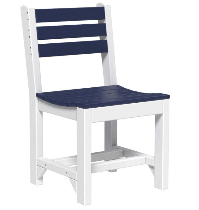 Chair with navy blue seat and backrest on a white background