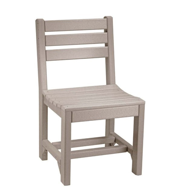 Beige chair with slatted design on a white background