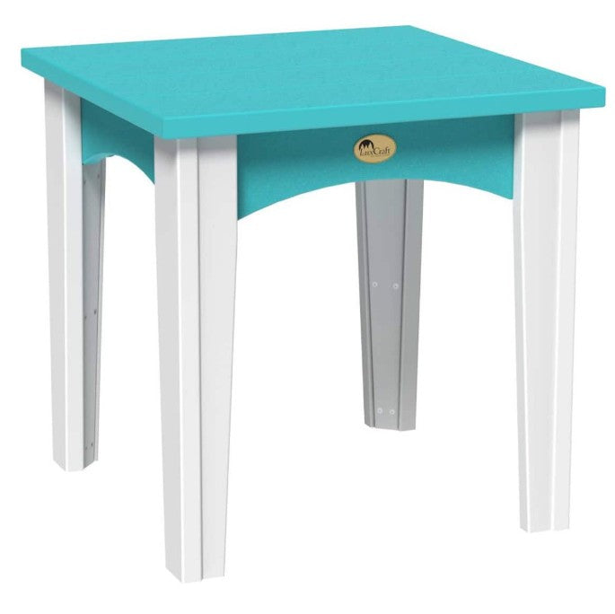 Aruba blue and white island end table on a white background.  