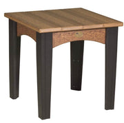Antique mahogany and black island end table on a white background.  