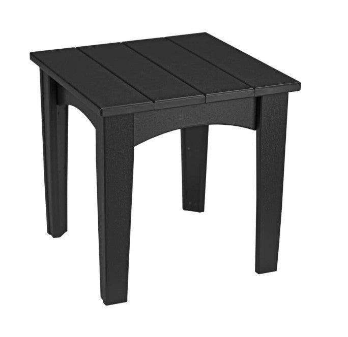Black island end table on a white background.  