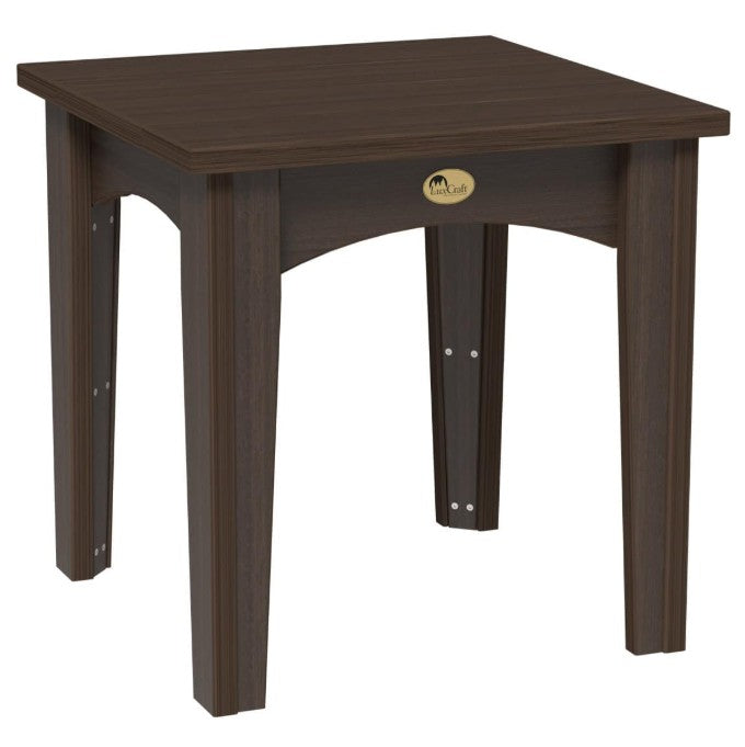 Brazilian walnut island end table on a white background.  