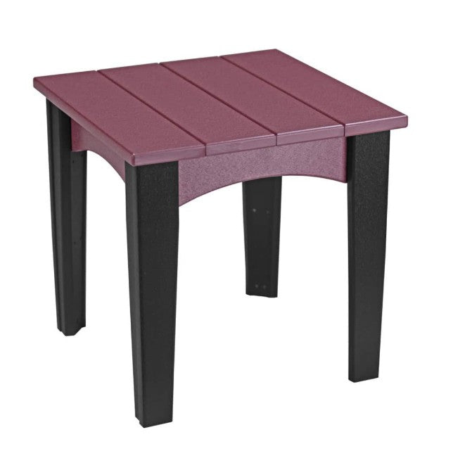 Cherrywood and black island end table on a white background.  