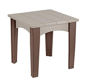 Weatherwood and chestnut brown island end table on a white background.  