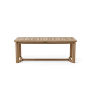 Junus teak extension dining table on white background. 