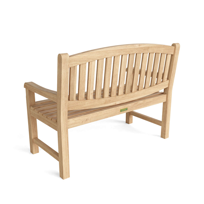 Anderson Teak Kingston 2-seater bench, back view on white background.  