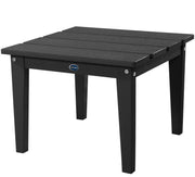 Black outdoor table with a visible brand logo on a white background