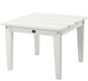 White outdoor table with a brand logo on a white background