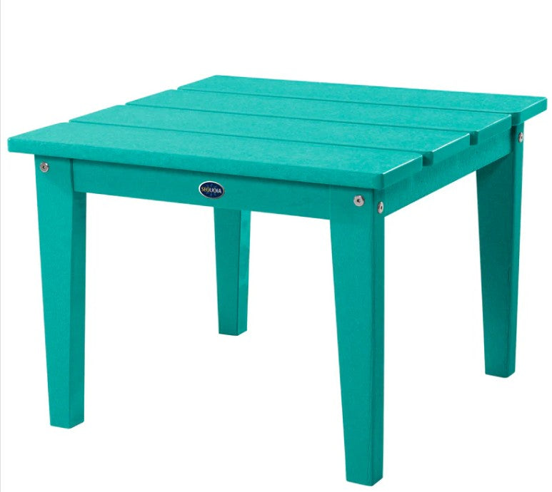 Turquoise plastic table on a white background