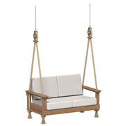 Porch swing with white cushions on a white background