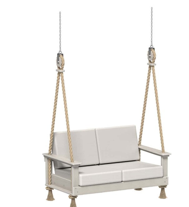White swing with cushions on a white background