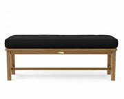 A wooden bench with a thick black cushioned seat and a small brass pull handle on the front, shown against a plain white background.