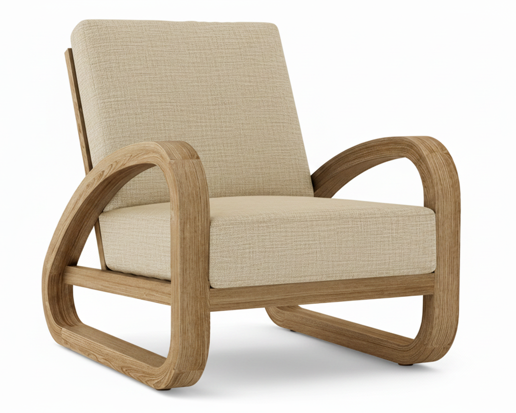 Anderson Teak Malaga Deep Seating Lounge Chair – Dupione Sand Sunbrella Cushion"