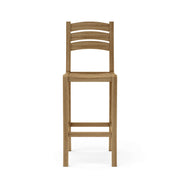 Wooden bar stool with slatted backrest on a white background