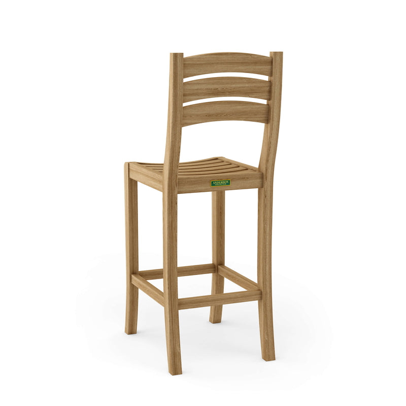 Wooden bar stool with a visible brand logo on a white background