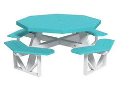 picnic table with turquoise top and white legs on a white background