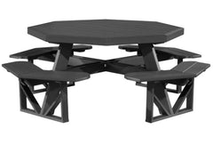 Octagonal black picnic table with four matching benches on a white background