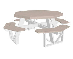 picnic table with beige top and white legs on a white background