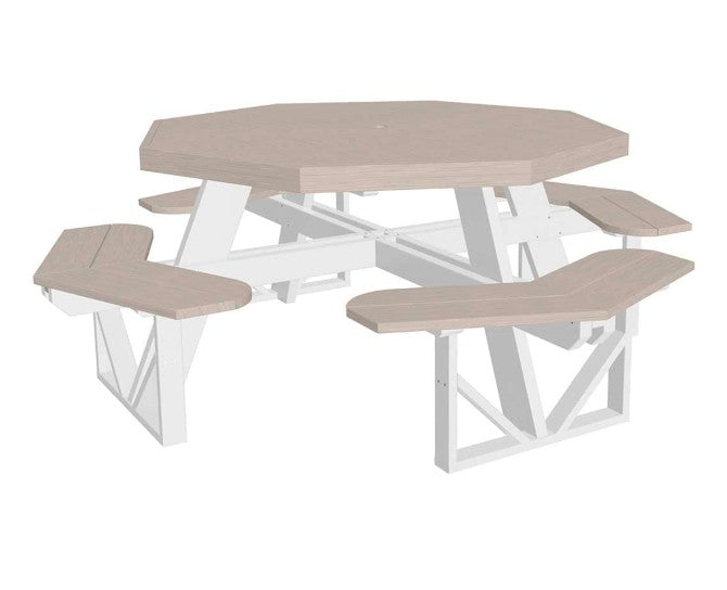 picnic table with beige top and white legs on a white background