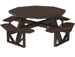  brown picnic table with benches on a white background