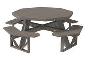 Octagonal gray picnic table with benches on a white background