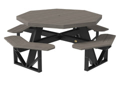Octagonal picnic table with benches on a white background