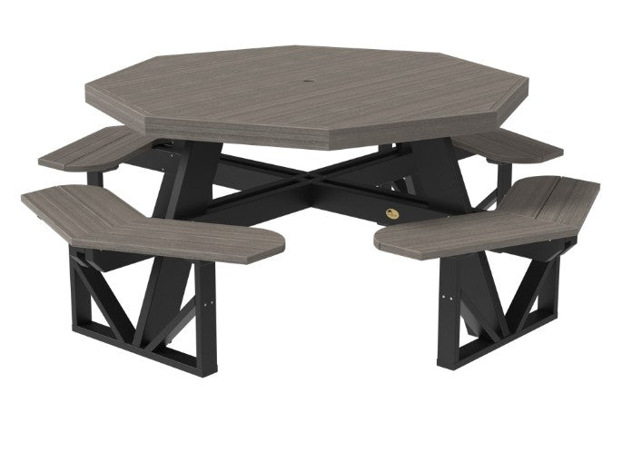 Octagonal picnic table with benches on a white background