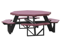 Octagon picnic table with cherry top and black legs on a white background