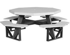 Octagon picnic table with gray top and black legs on a white background