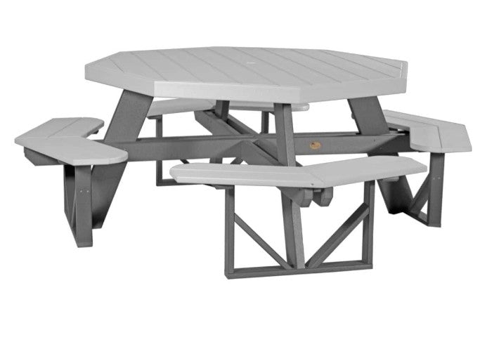 Octagon picnic table with benches on a white background