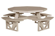 Octagon picnic table with four benches on a white background