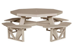 Octagon picnic table with four benches on a white background