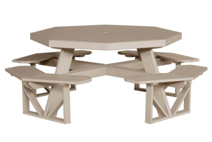 Octagon picnic table with four benches on a white background