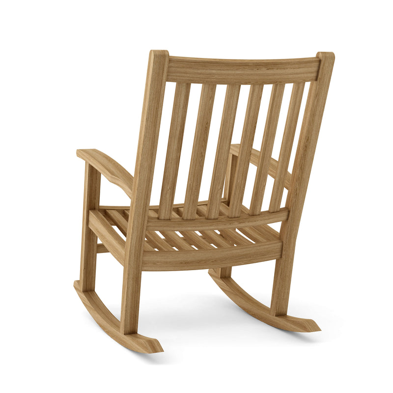 Wooden rocking chair - back view on a white background.