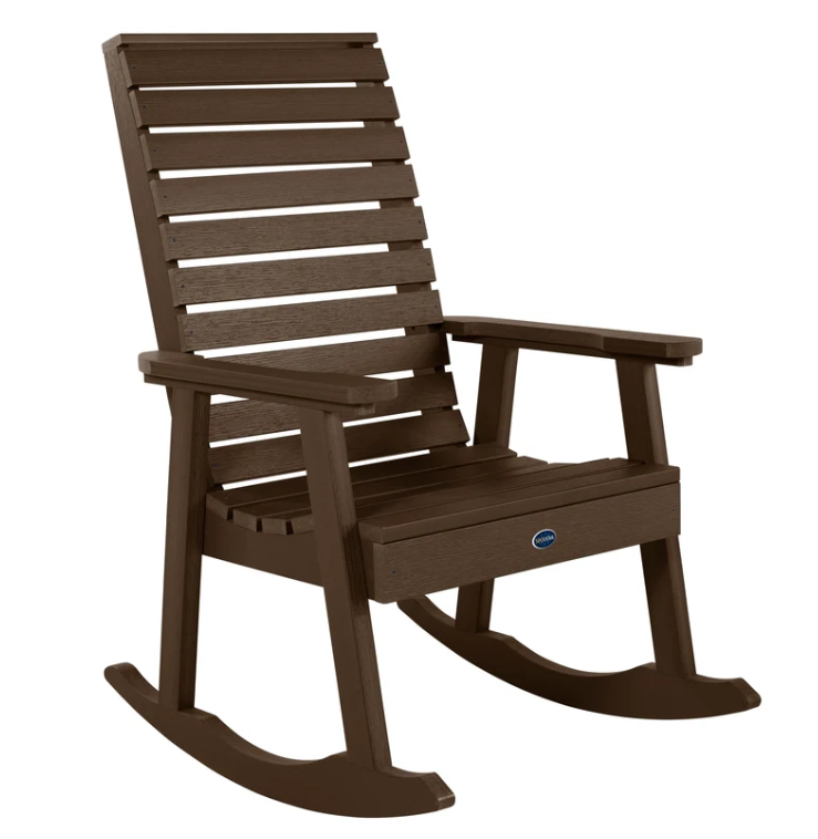 Sequoia rocking chair in weathered acorn on a white background.  