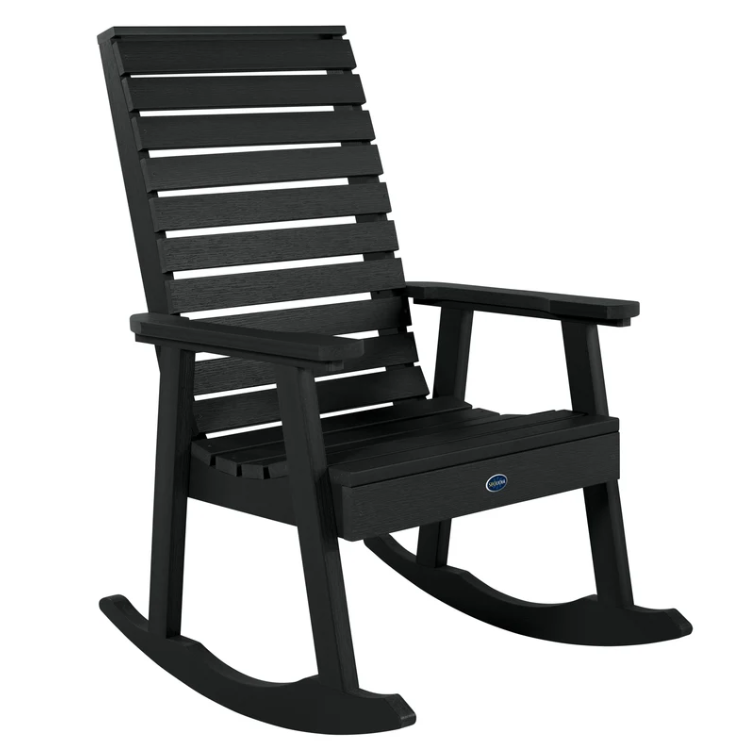 Sequoia rocking chair in black on a white background.  