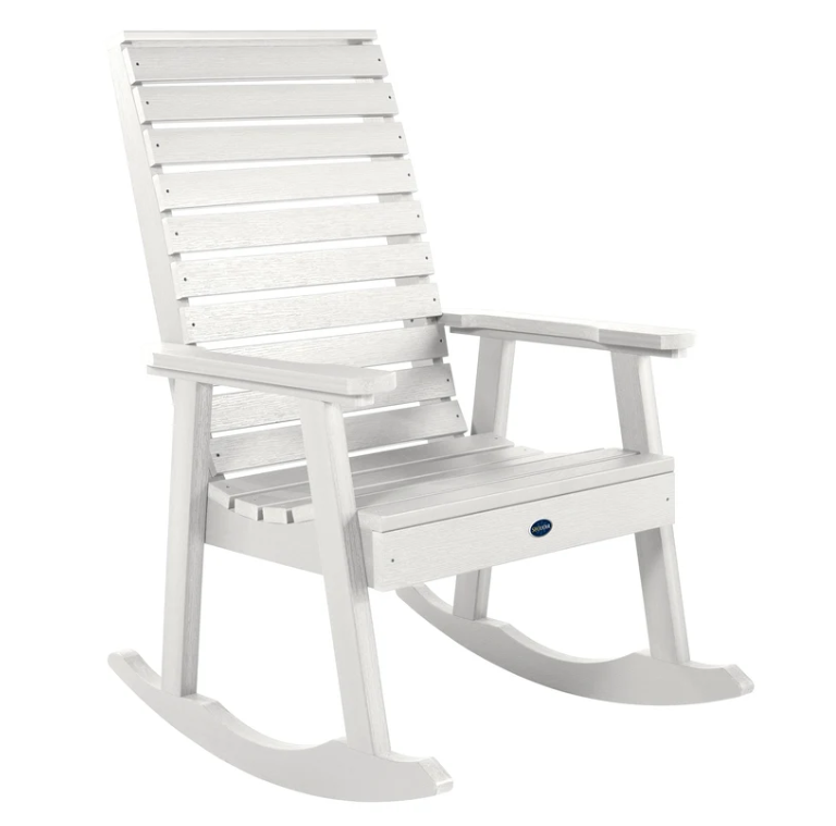 Sequoia rocking chair in white on a white background. 