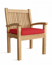 Wooden chair with red cushion on a white background
